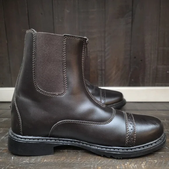 TuffRider Womens 7.5 Chocolate Brown Starter Front Zip Paddock Boots Riding EUC - Picture 6 of 12